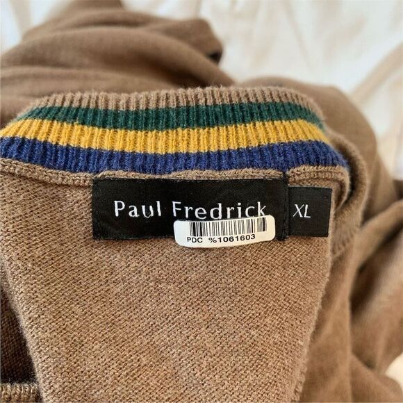 Paul Fredrick Men's V-Neck Silk Cashmere Sweater XL Brown Pullover Casual Fall - Picture 4 of 6